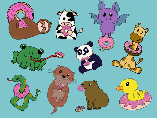 Dilly donut animal sticker sheet