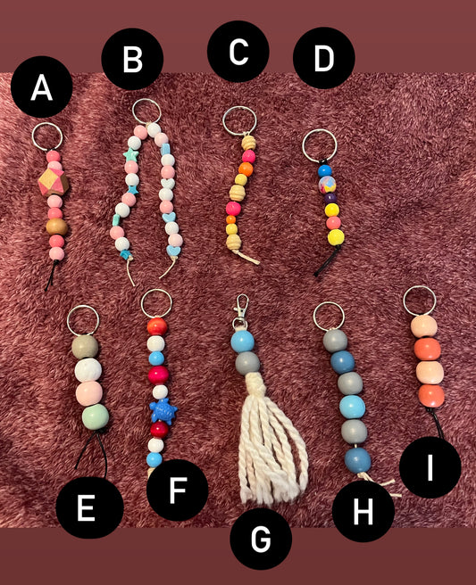 Colored Wooden beaded keychain b12